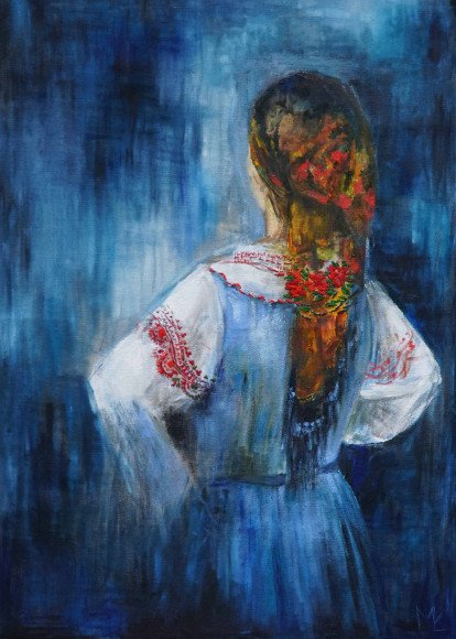 Tancerka, olej, nić / płótno, 90 x 65 cm, cena: 12.000 zł