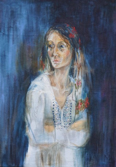 Zimowanie, olej, nić / płótno, 90 x 65 cm, cena: 12.000 zł