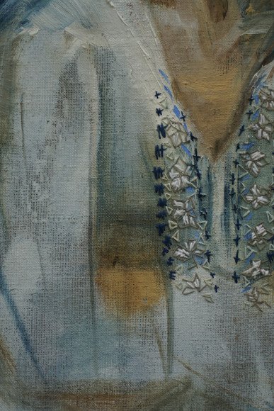 fragment, Zimowanie, olej, nić / płótno, 90 x 65 cm, cena: 12.000 zł