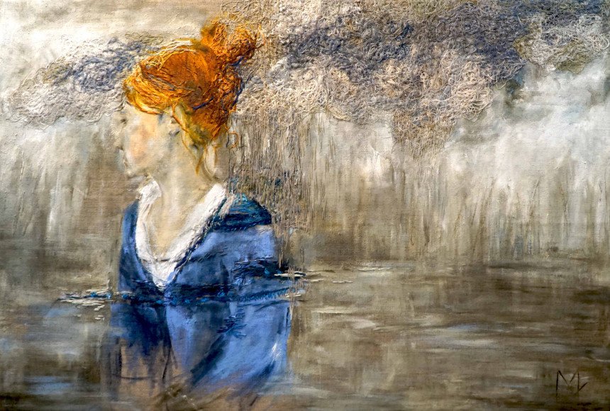 Szara Myszka, olej, nić / płótno, 70 x 105 cm, cena: 14.000 zł